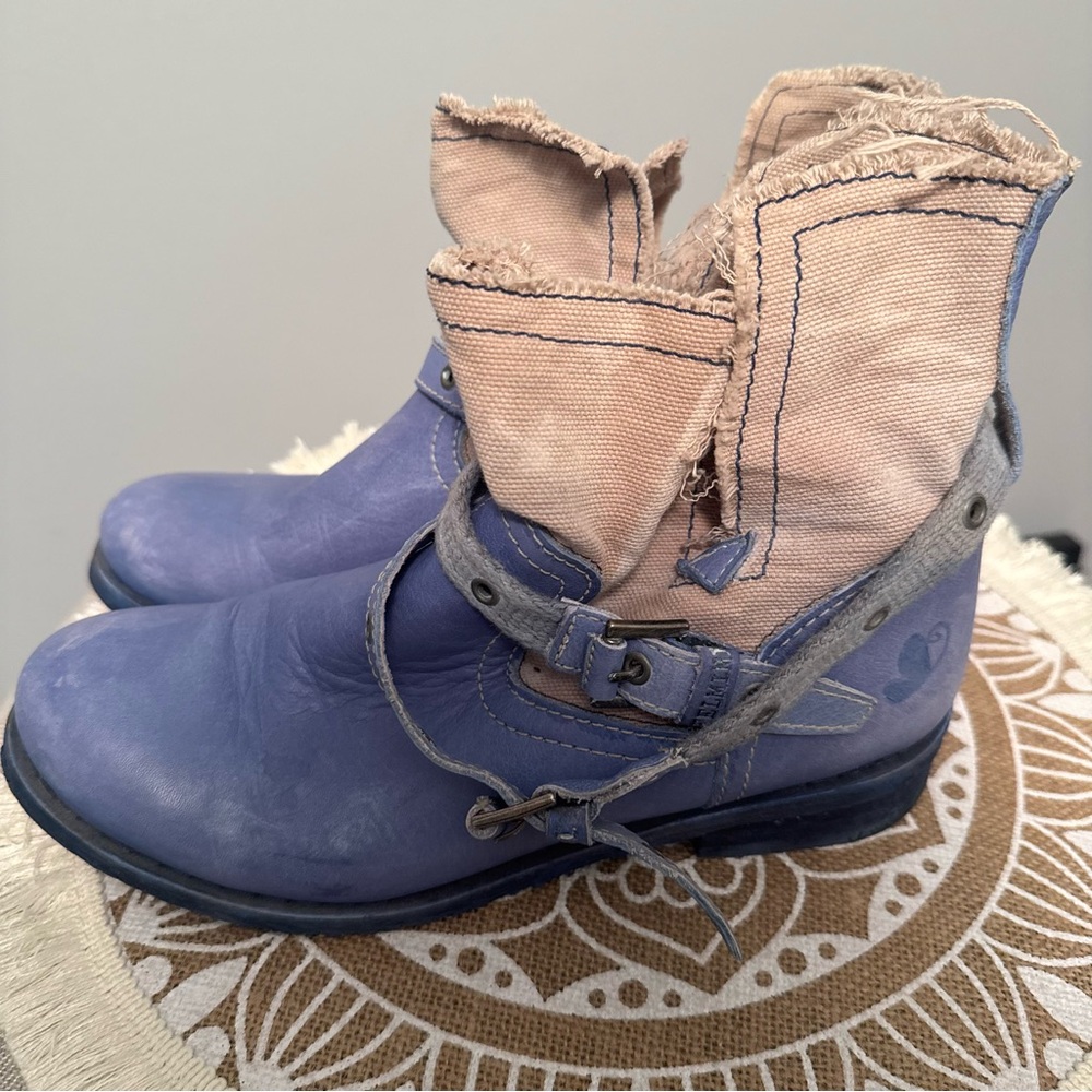FELMINI Women's Leather Moto Boots Blue SIZE 38